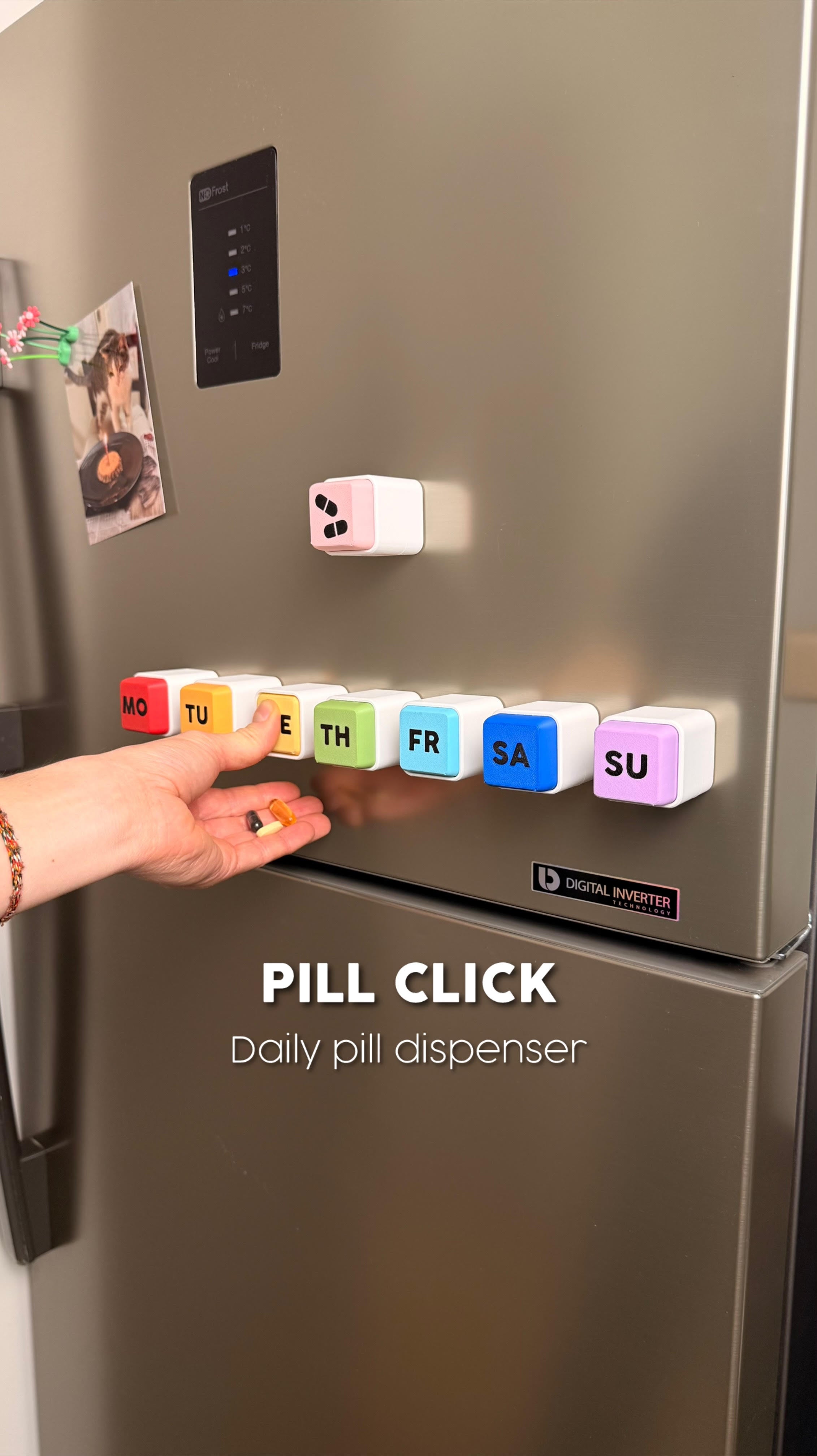PILL PUSH Daily Pill Dispenser – Magnetic One-Push 3D Printed Medication Holder